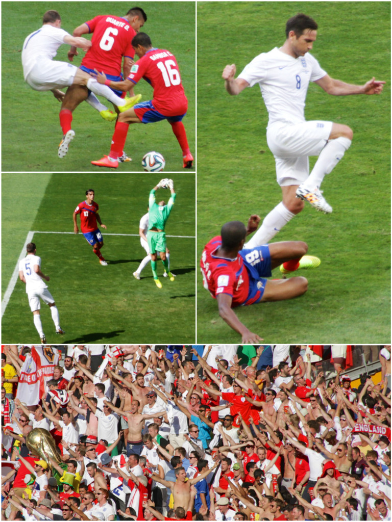 Jogadores da costa rica e inglaterra jogando futebol no mineirão